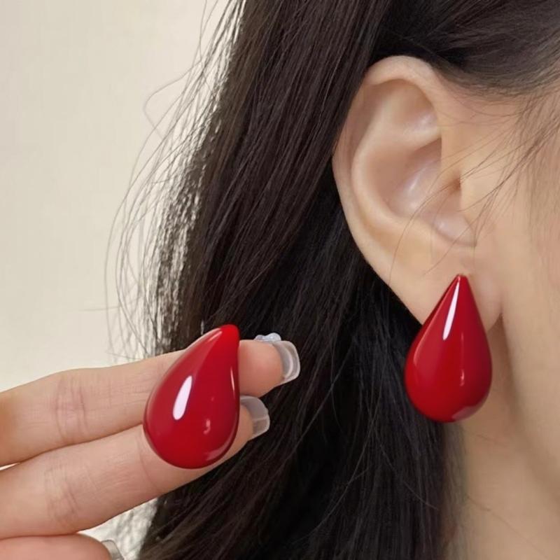 Stylish Women's Stud Earrings Red Orange Enamel Small Water Drop Earrings for Female Lovely Cute Earrings aretes de
