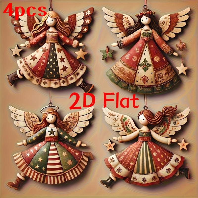 4/8/12 Stück Handgefertigte Vintage Holz Engel Weihnachtsanhänger - Mehrfarbige Festliche Dekoration für Baum, Zuhause & Büro