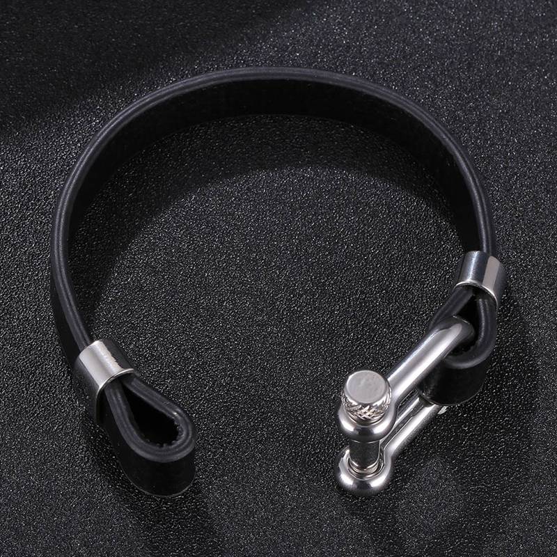 Fashion Shackle Bracelets Men Leather Rope Chain Stainless Steel Survival Button Bracelets For Women Navy Style Jewelry