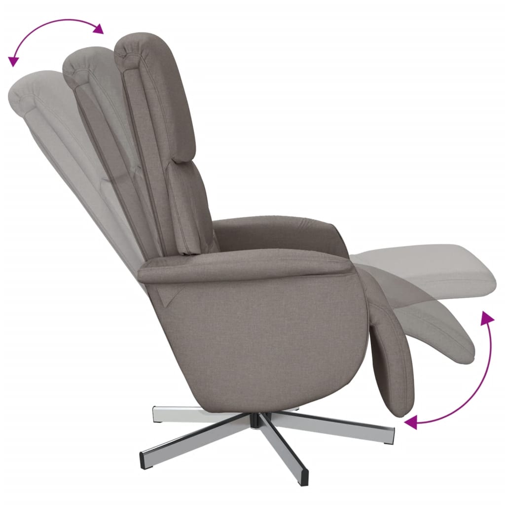 Folding Armchair with Footrest, Taupe Color, Fabric