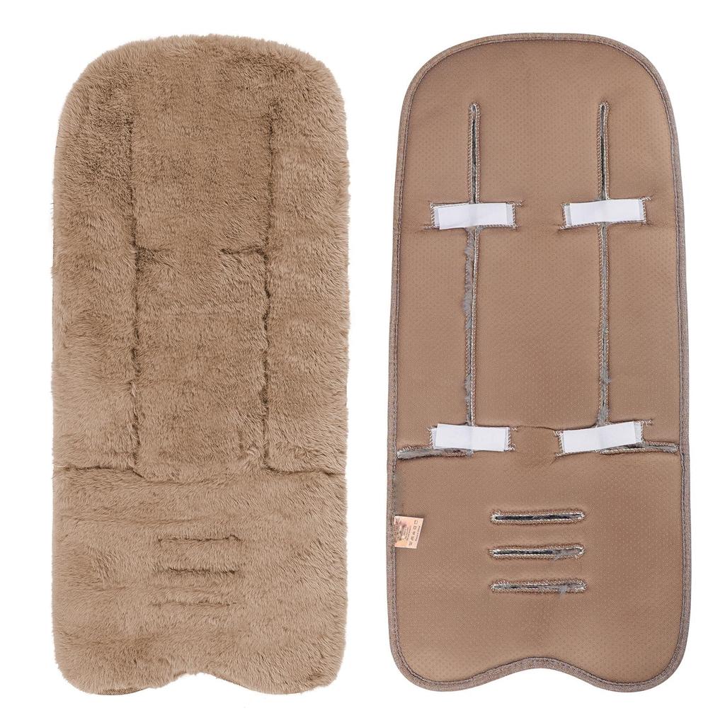 Winter Stroller Seat Cushion, Thick, for Stroller Car Seats and Baby Chairs, with Backrest, Warm, Fluffy, Faux Fur Fabric, Washable, Solid Color, for