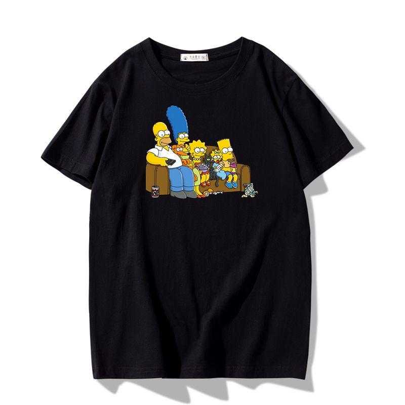 Simpsons Fun Printed Tshirt Unisexs Fashion Trend Top Unisexs and Womens Four Seasons Pure Cotton Round Neck Short Sleeve