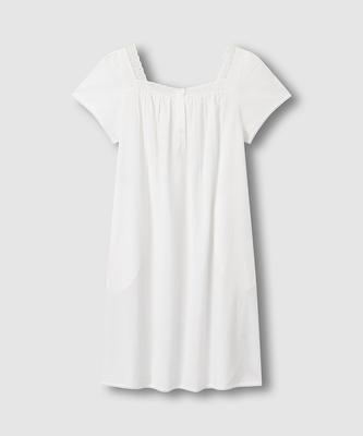 Jaju Women'S Seersucker Shirred Short Sleeve Pajama Dress_White