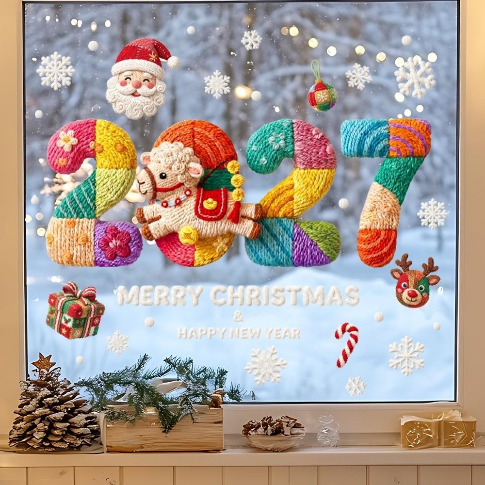 Two-sided Christmas Glass Window Sticker Removable Static Xmas Party Door Stickers Party Supplies