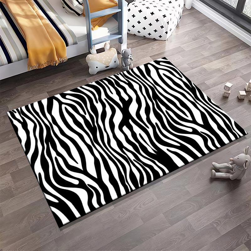 Black and White Zebra Stripe Pattern Area Rug for Living Room Decor Suitable for use as an anti-slip for living room bedroom sofas