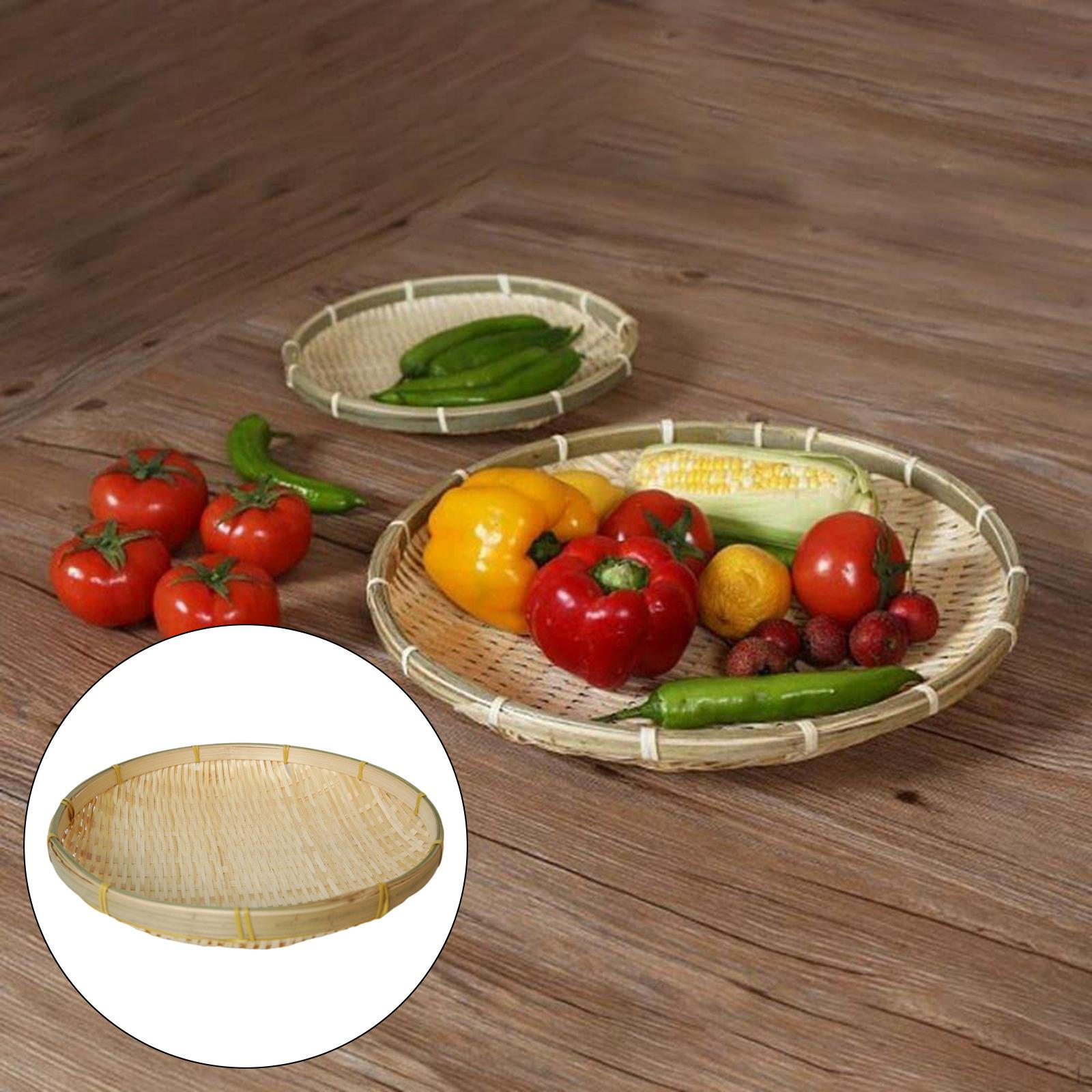 

Bamboo Serving Basket Raft Fruit Vege Holder Gathering woven Bread Baskets for Organizer Ornament 22cm