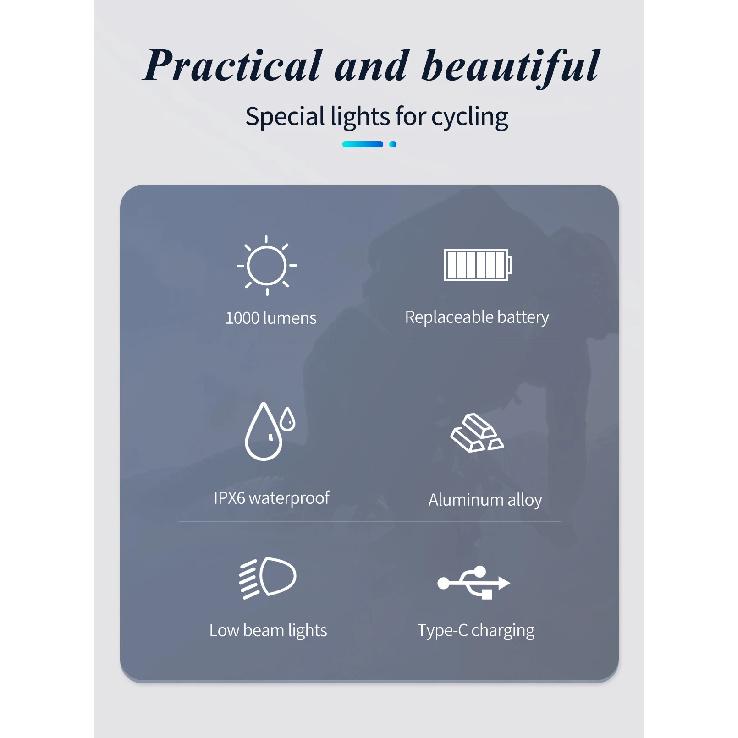CYCLAMI Light Smart Headlights  USB Rechargeable Road Mountain Bike Smart Headlights 1000 lumens Long Life Time