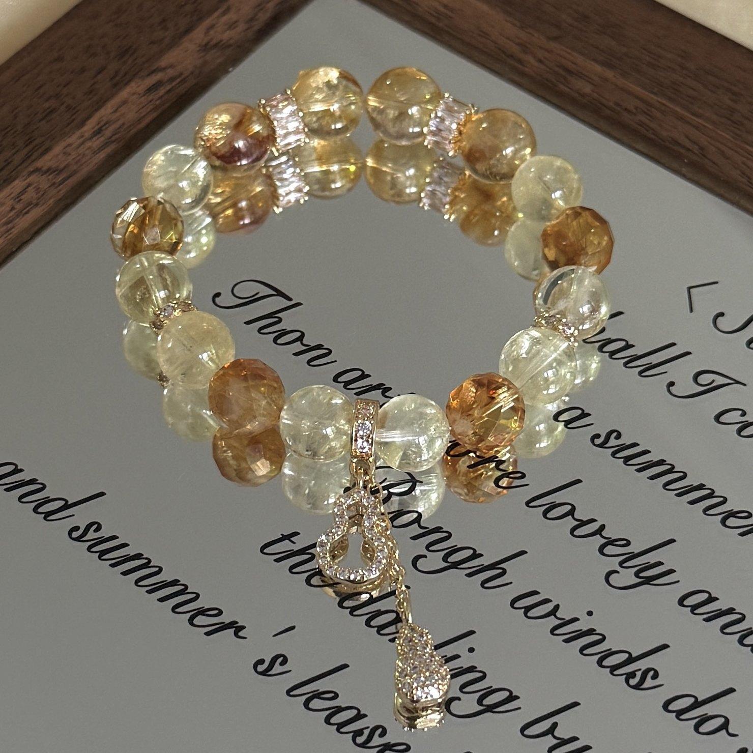 

Natural yellow crystal Asai yellow tower crystal bracelet, light luxury niche design, attracts wealth and makes a great gift 15-16CM Fits wrist size