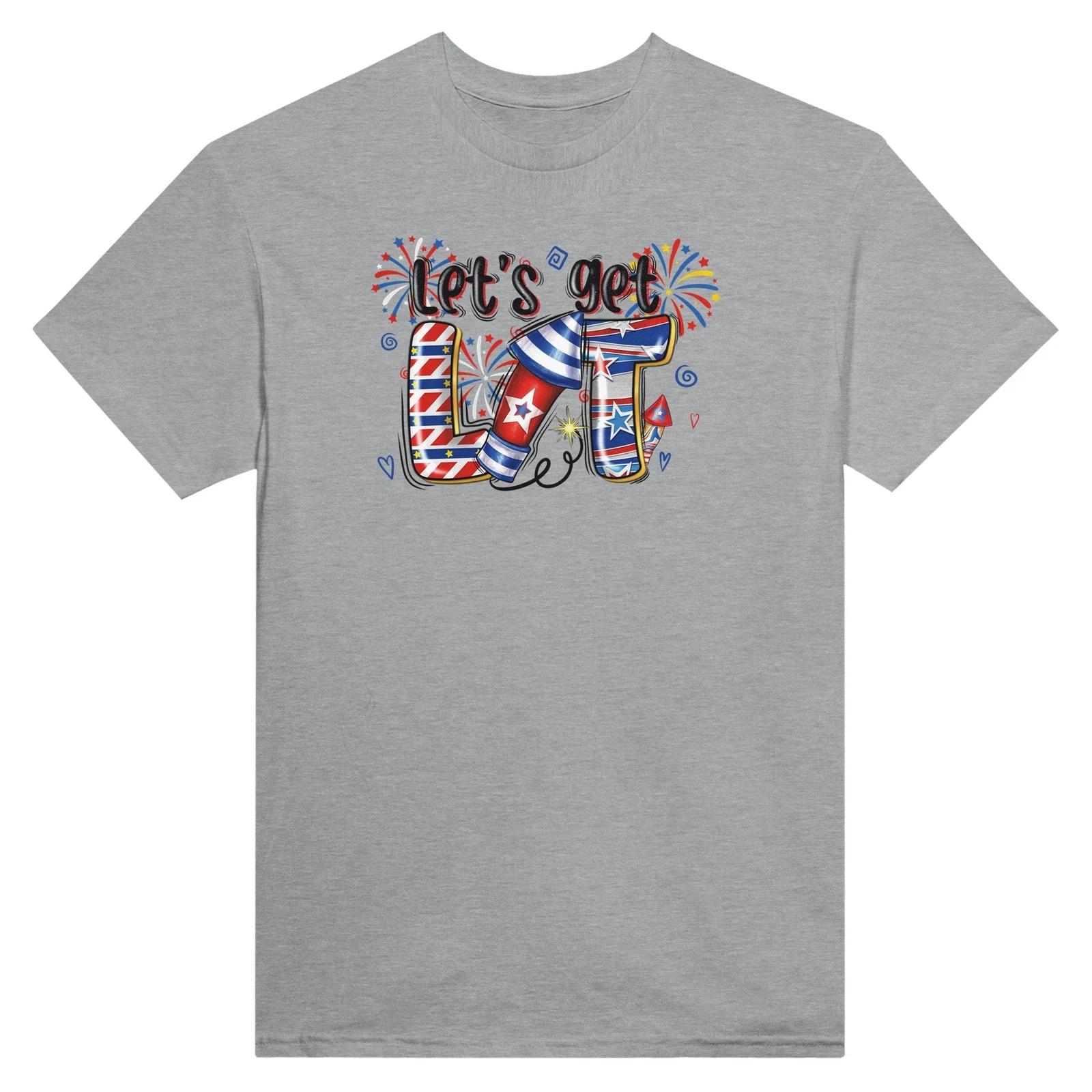 Let s Get Lit 4th of July Heavyweight Cotton Crewneck T-Shirt XXXL