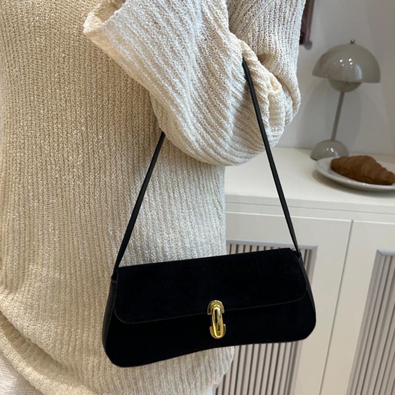 Yogodlns Vintage Faux Suede Box Bags For Women Luxury Designer Handbags And Purses New In PU Lock Decoration Small Underarm Shoulder