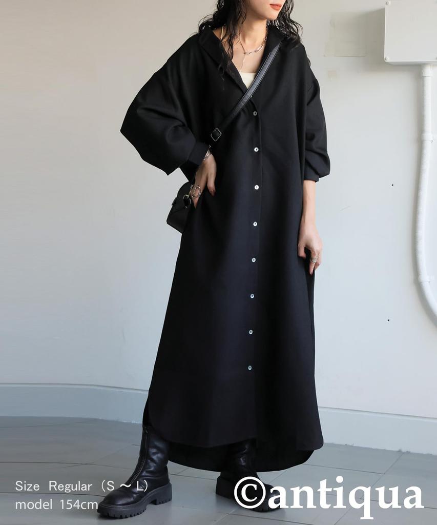 Antiqua Waffle Fabric Shirt Plus Size Black Women's Dress, PK-01359, (L-XXL), 05,