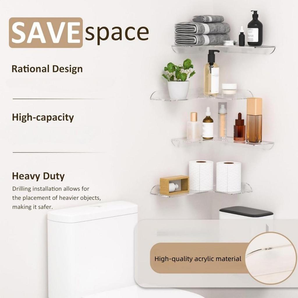 Shelves For Room Wall 2 Pieces Heavy Duty Storage Acrylic Wall Mounted Bathroom Shelves For Kitchen Bedroom Office Apartment