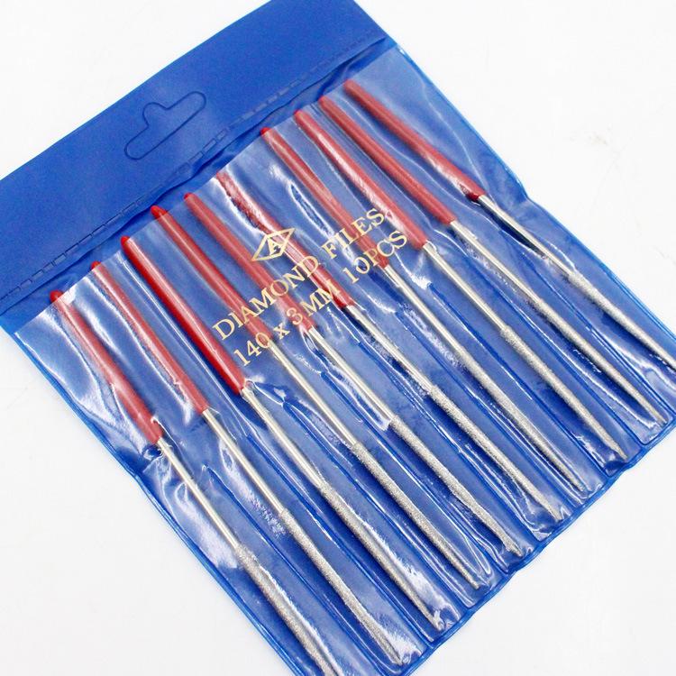 Set of 3 Electroplated Diamond Files: Flat, Square, Triangle, Half-Round, and Round Shaping Files.