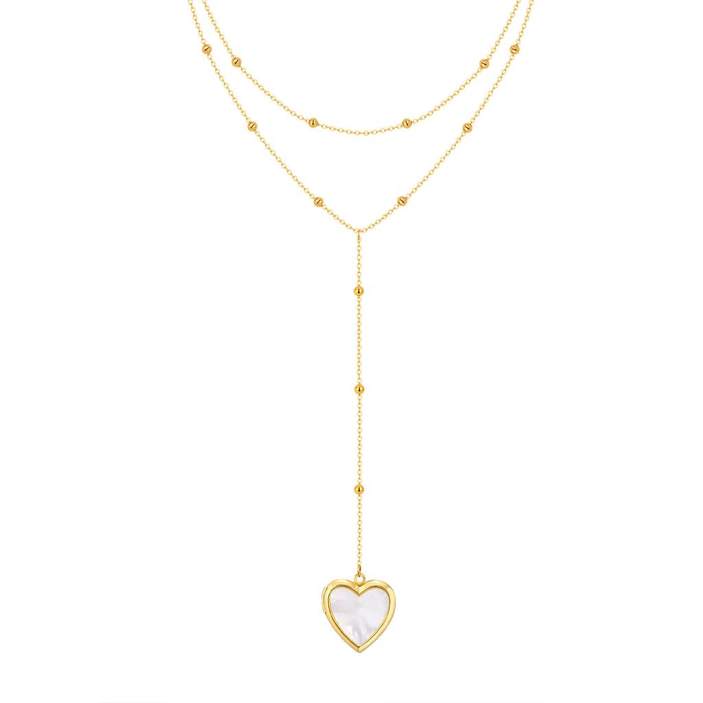 Women's Heart Locket Lariet Necklace, Adjustable Y-Shape Openable Pendant, Stainless Steel Gold Long Chain Fashion Jewelry