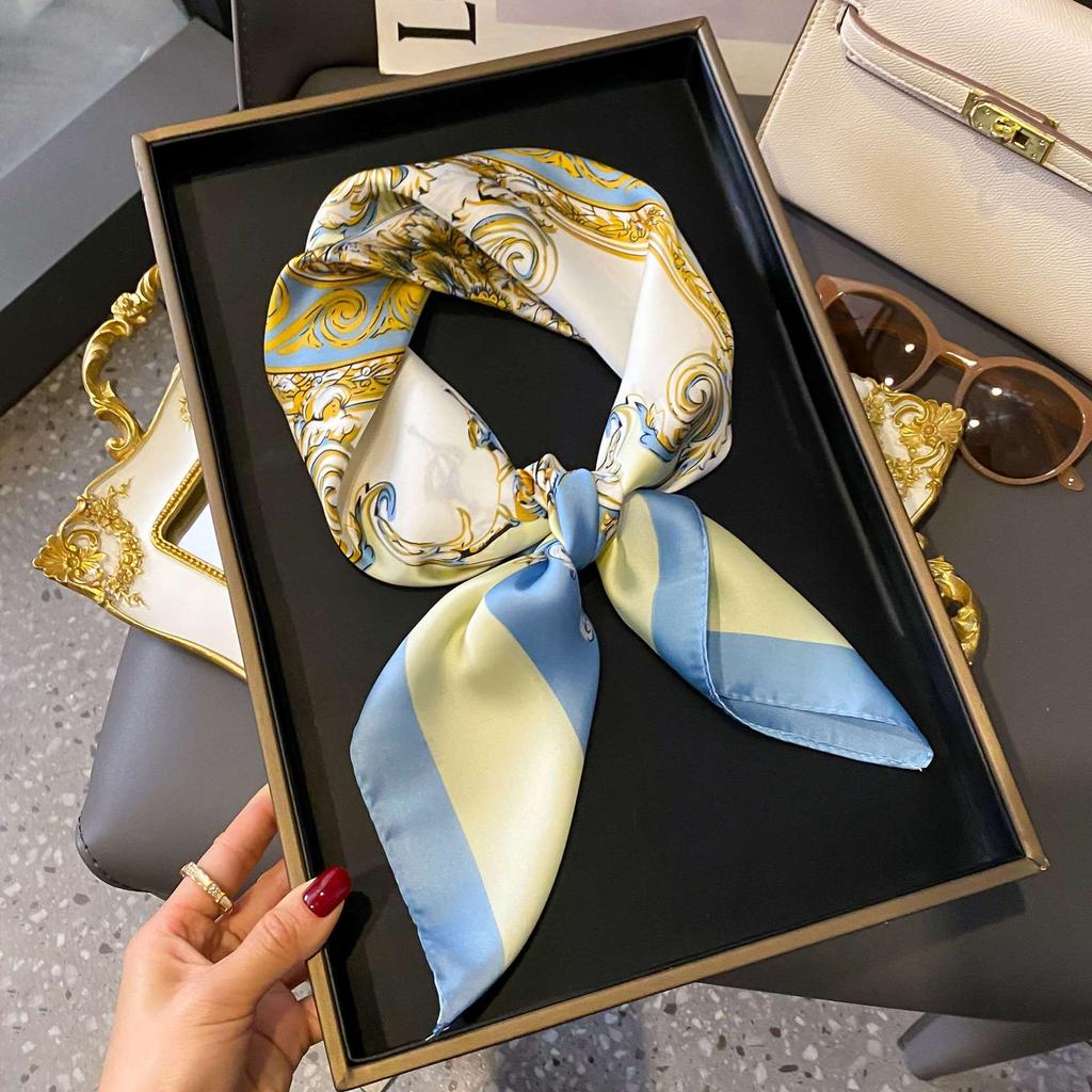 High Quality Luxury Print Silk Square Scarf Women Soft Satin Horse Hairband Neckerchief Office Hijab Headband Foulard Bag Ribbon