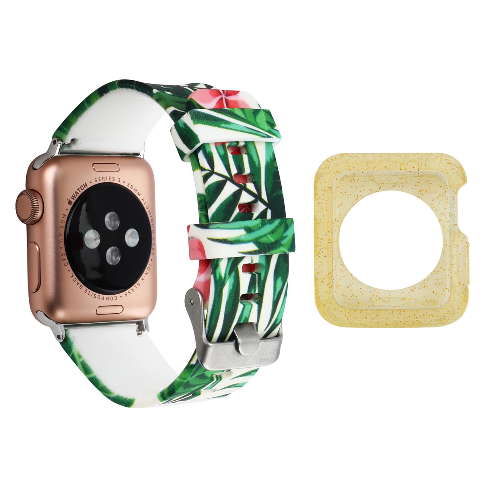

For Apple Watch Series 1/2/3 42mm Pattern Printed Watch Band with Yellow TPU Case,Silicone Watch Strap Style E