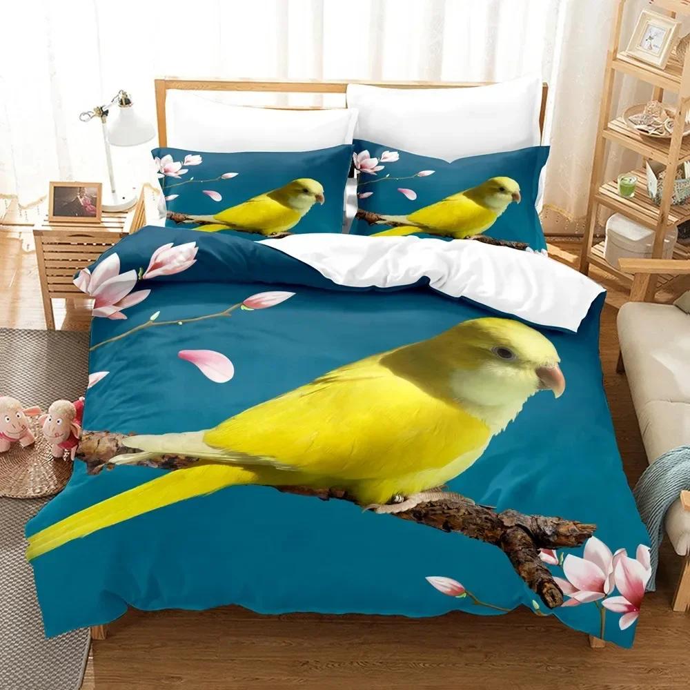 Parrot Lovely Gray Parrot Themed Comfortable Duvet Quilt Cover Pillowcase Bedding Set Children Bedroom Decoration Home Textile