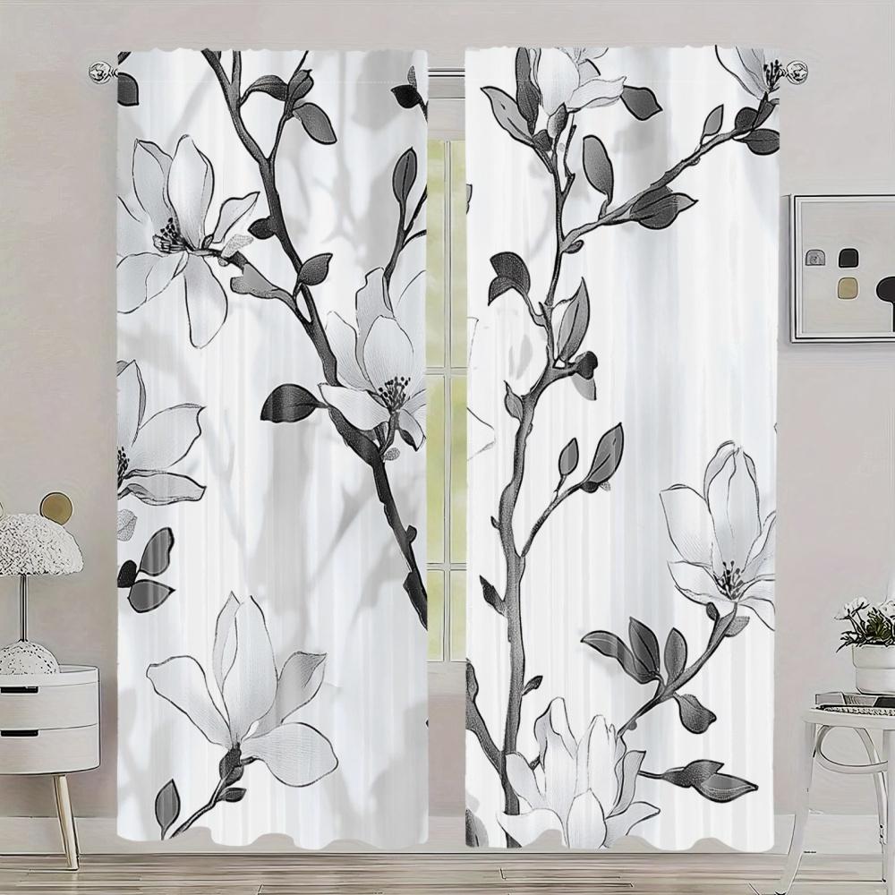 2D Flat   35x90in*2pcs 2pcs Classic Blackout Curtains   Polyester Plant Design Drapes for Bedroom & Living Room   Thermal Insulated