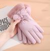 Women Winter Cycling Gloves Thick Plush Windpoof Solid Color Touch Screen Waterproof Warm Anti-slip Cute Embroidery Lady Outdoor Gloves
