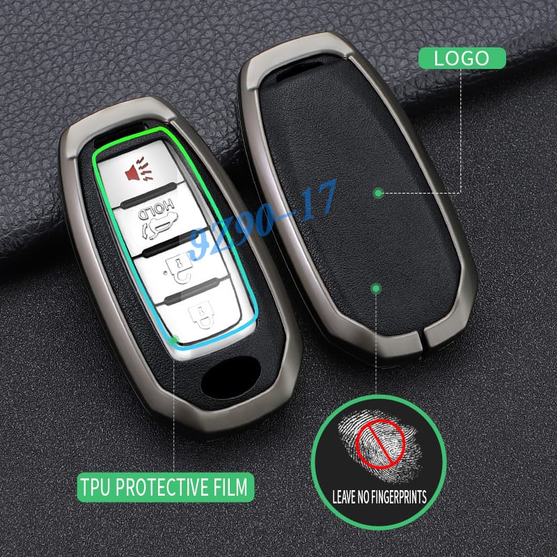 Metal Leather Car Key Fob Case Cover Keychain For Infiniti Q50 Q60 Qx50 Qx55 Qx60 Accessories -