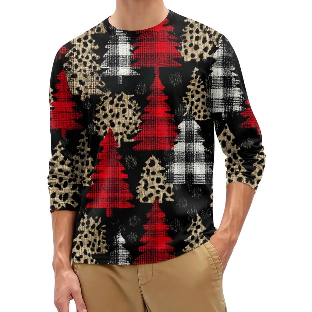 Men's Fashion Printed Round Neck Long Sleeve Bottoming Shirt Top