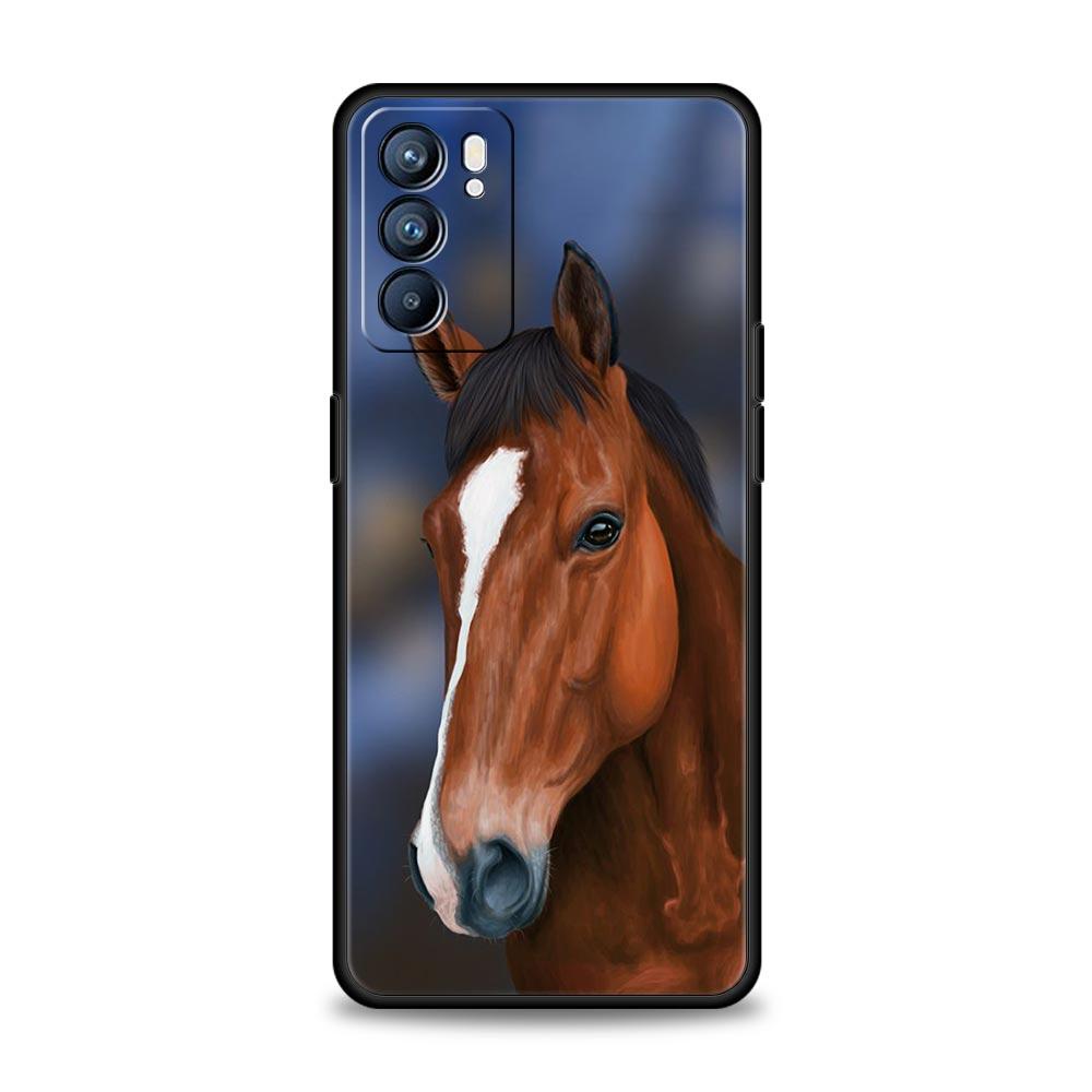 Animal Horse Phone Case For Oppo A17 A31 A54 A57 A78 A79 A98 Find X5 X6 Reno 6 7 8 10 11 12 13 F Pro 5G Soft TPU Cover Funda Bag