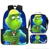 Green Hair Monster Grinch School Bag Campus 12345th and 6th Grade Backpack Lightweight Weight Loss Computer Bag Three-piece Set
