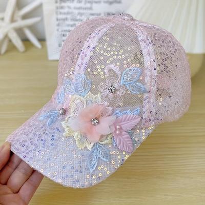 1pc Lace And Floral Baseball Cap for Women with Adjustable Hook-And-Loop Fastener And Sequins, Suitable for Parties And Outings