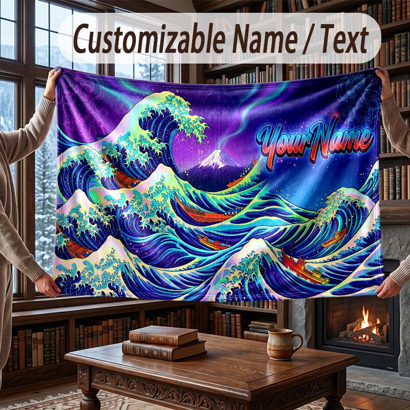 Octopus Sea Life Theme Throw Blanket Custom Name Text Personalized Blanket Soft Cozy Blanket for Home Sofa Bed