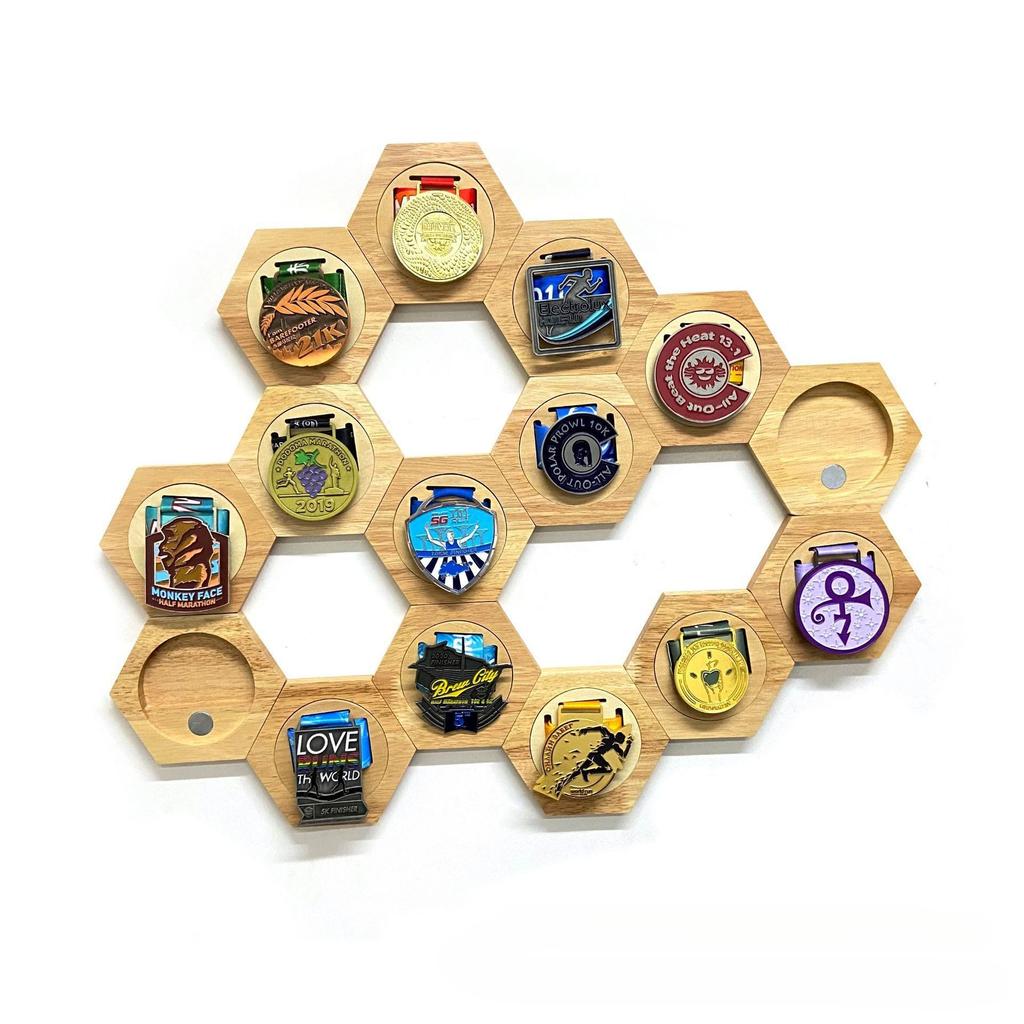 Wooden, honeycomb combination, medal display rack, wall mounted gold medal storage rack, living room medal collection rack