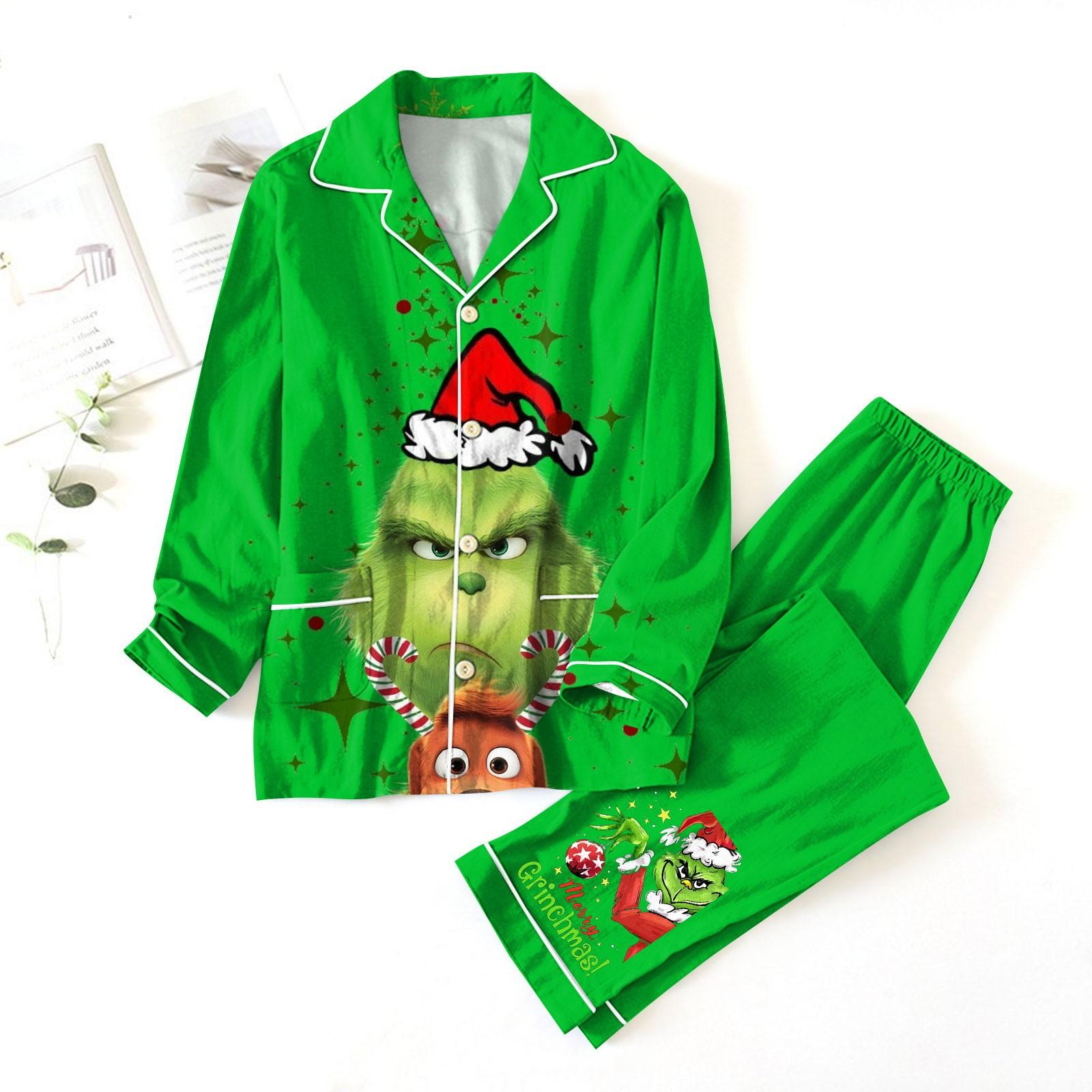

Women s 2 Piece Printed Suit Long Sleeve Button Up Top Wide Leg Pants Suit Set Pajamas Home Casual Suit XXXL зелений