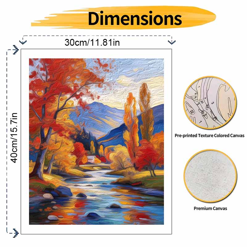 DIY Digital Oil Painting Kit Autumn landscape mountain river oil painting. handmade gift. home decoration.