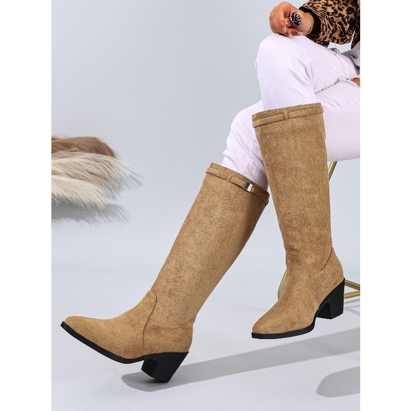 Winter 2025 New Pointed Toe Plus-size High-heeled Fashion Boots Women's Thick-heeled Sleeve Knight Boots