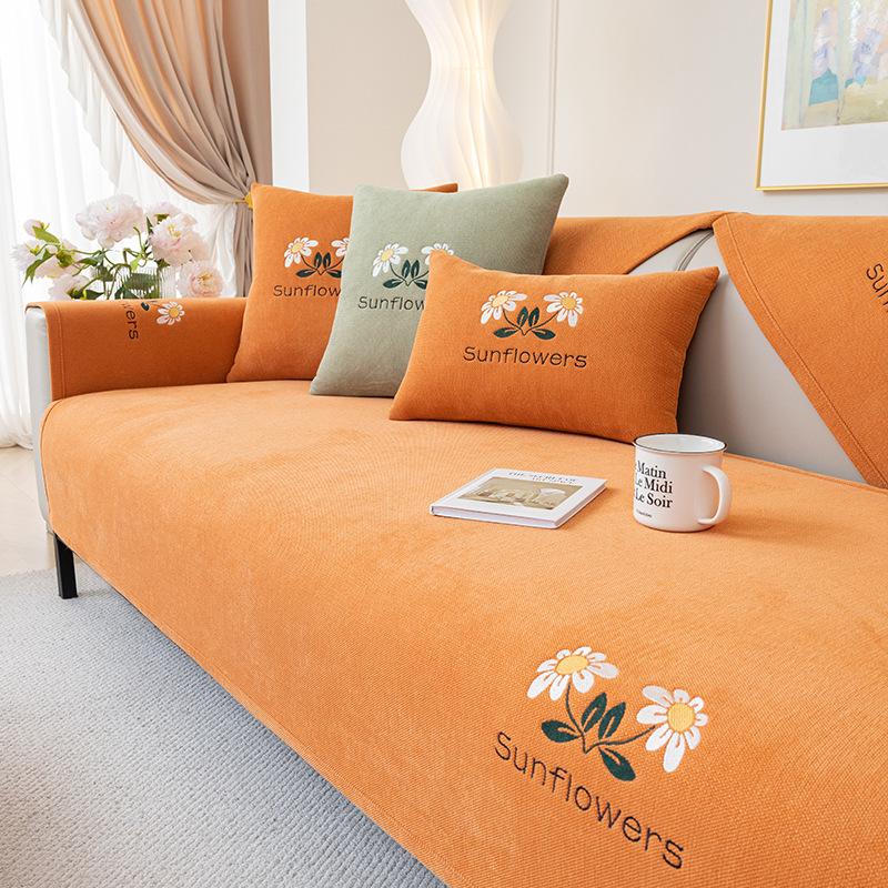 

Three-Dimensional Embroidery Four-Season Universal Sofa Cushion Non-Slip Seat Cushion Solid Wood Leather Straight Row Full Cover Cloth Towel Crossrder 70*70cm