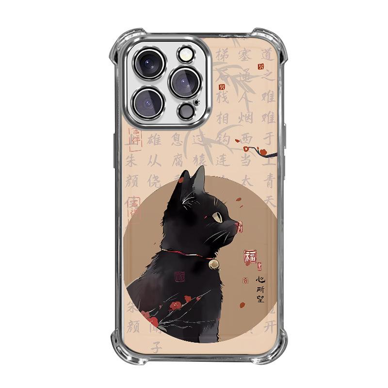 Airbag Electroplating Shell Apple 16promax Cute National Style Cat Iphone17 Four Corners Anti-drop 15 Protective Cover 13