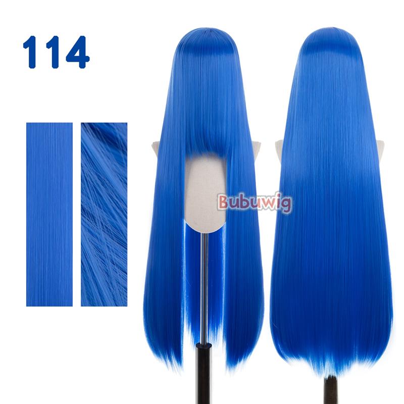 Bubuwig Synthetisch Haar 100cm Lang Recht Puur Cosplay Pruiken Meer Dan 100 Kleuren Roze Oranje Blond Groen Pruik Hittebestendig 40inches blue