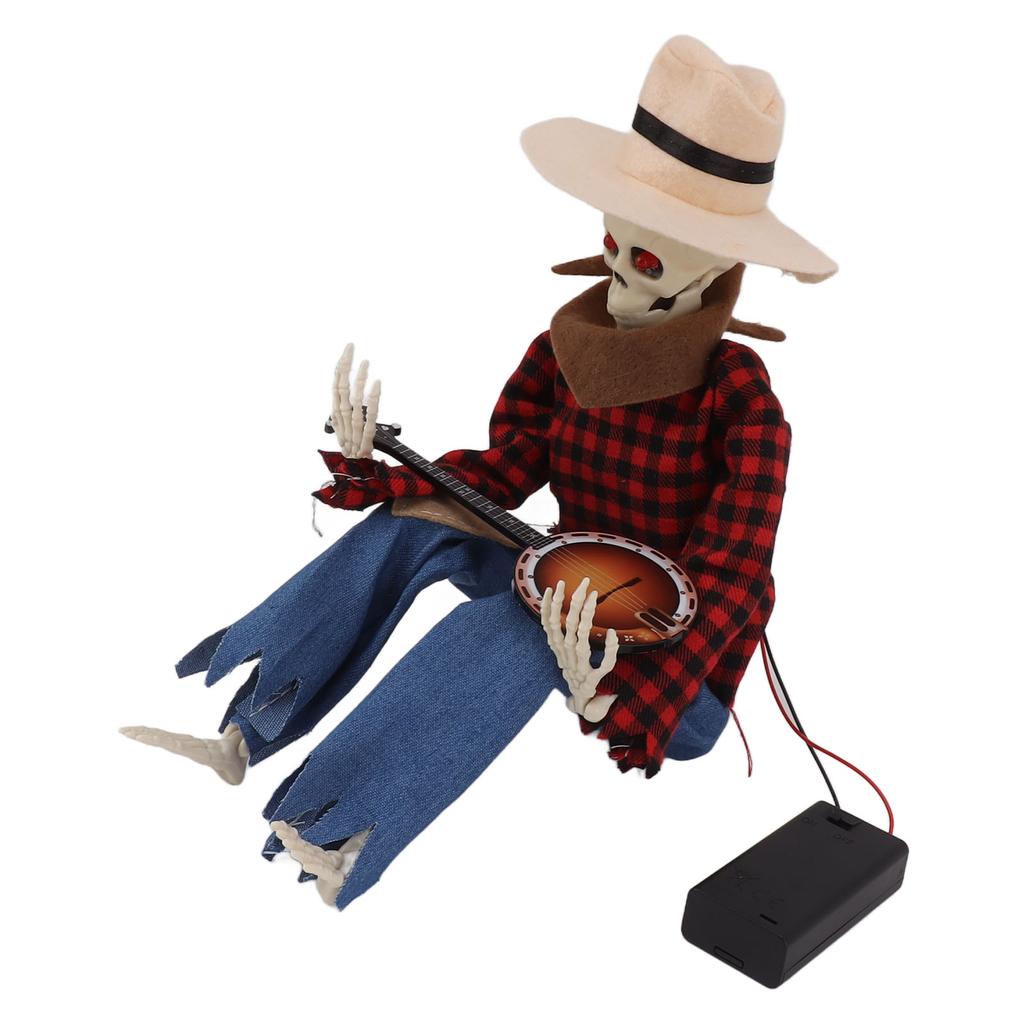 Halloween Cowboy Skull Statue Luminous Eyeball Simulation Halloween Cowboy Skeletons Ornaments for Desktop Decoration