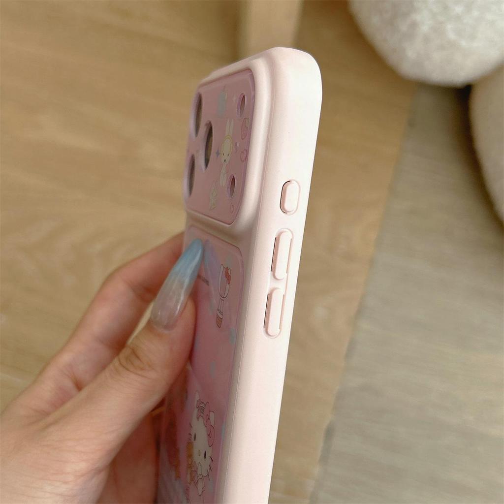 Large Grid KT Cat & Rabbit iPhone 15/17/16 PROMAX Case, Anti-fall