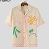 INCERUN S-XXXXXL Men Lapel Neck Short Sleeve Cartoon Print Casual Loose Shirts