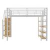 Youth Bed with Safety Stairs Several Shelves Built-in Wardrobe Strong Load Bearing Metal Frame Loft Bed Home Furniture