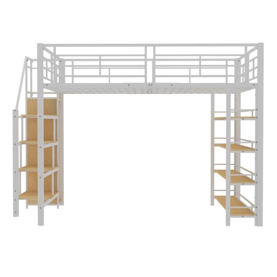 Youth Bed with Safety Stairs Several Shelves Built-in Wardrobe Strong Load Bearing Metal Frame Loft Bed Home Furniture