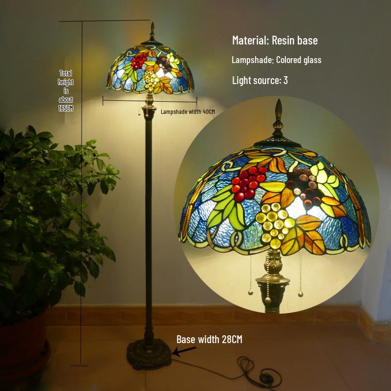 Retro Nordic Style Tiffany Floor Lamp - Colored Glass Light for Living Room, Bedroom, or Study.