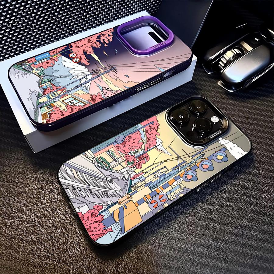 Cartoon Japanese City Scenery Case for iPhone 17 Pro Max 16 11 14 Plus Air 15 12 Pro 13 Phone Cover
