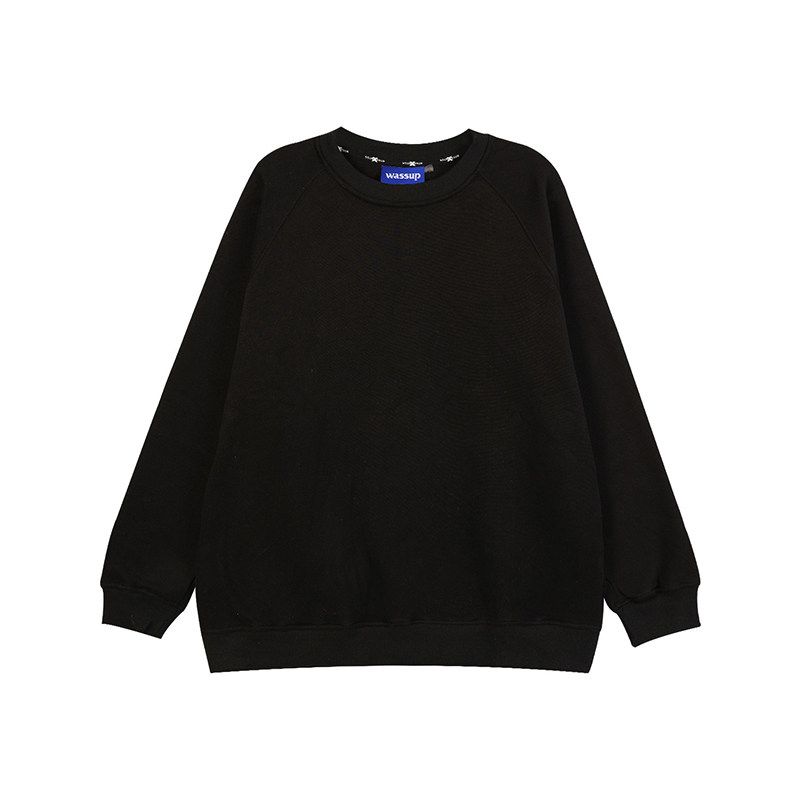 

Wassup Trendy Brand Collaboration Basic Letter Print Raglan Batwing Sleeve Crew Neck Sweatshirt for Men and Women, Autumn and Winter Fleece-Lined Top Black(Heavyweight Composite Fleece Fabric) S