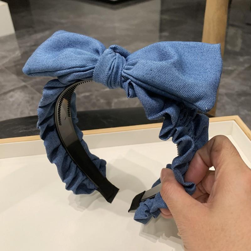 Korean Denim Bowknot Hairband for Women Ruched Fold Handmade Knot Hair Accessories Headbands Adult Female Girls Hair Hoop