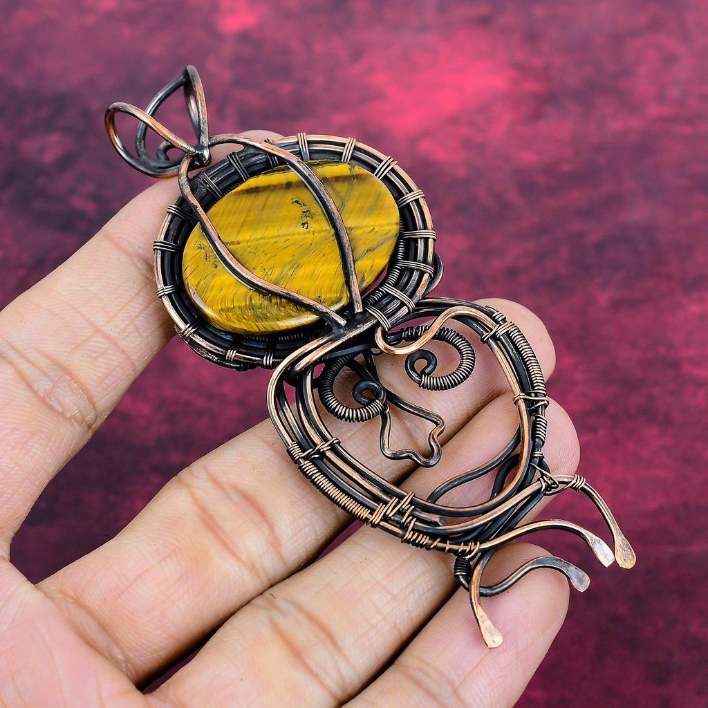 Tiger's Eye Pendant Handmade Copper Wire Wrapped Jewelry Gemstone Dainty Pendant