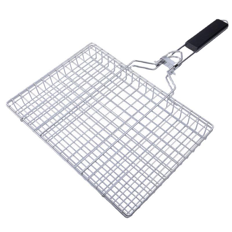 Stainless Steel Folding BBQ Grill Rack - Detachable Cage for Fish & More