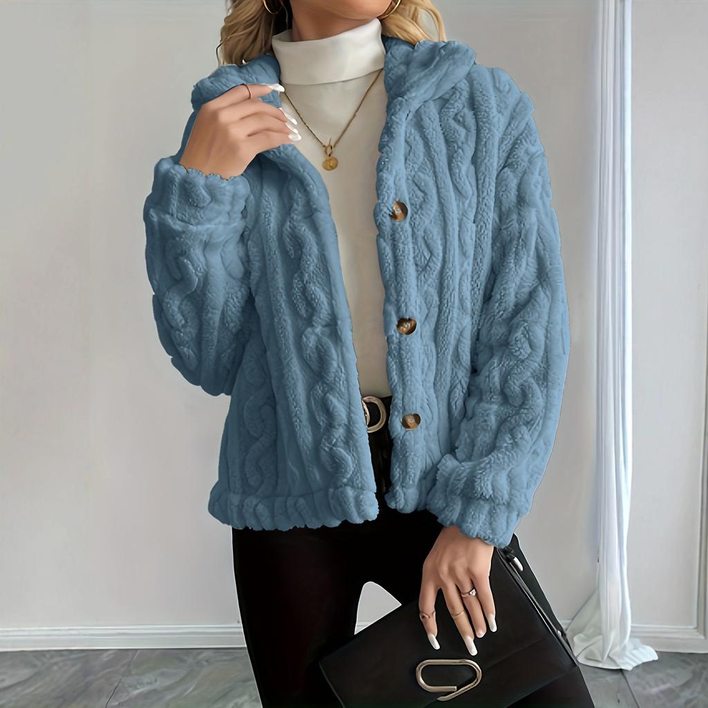 Women's Fashion Solid Color Collar Button Long Sleeve Plush Warm Women's Jacket Coat