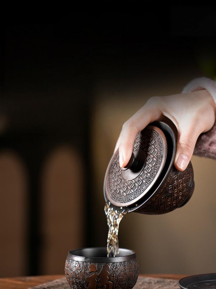 Jianshui Clay Purple Pottery Gaiwan Ceramic Handmade Household Kung Fu Tea Set Tea Bowl Tea Cup Tea Maker Tea Ceremony