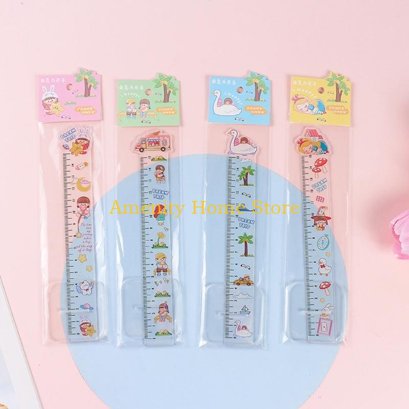 F26C 4 Pcs Plastic Ruler Straight Ruler with Dream Trip Design Plastic Measuring Tool for Student School Office